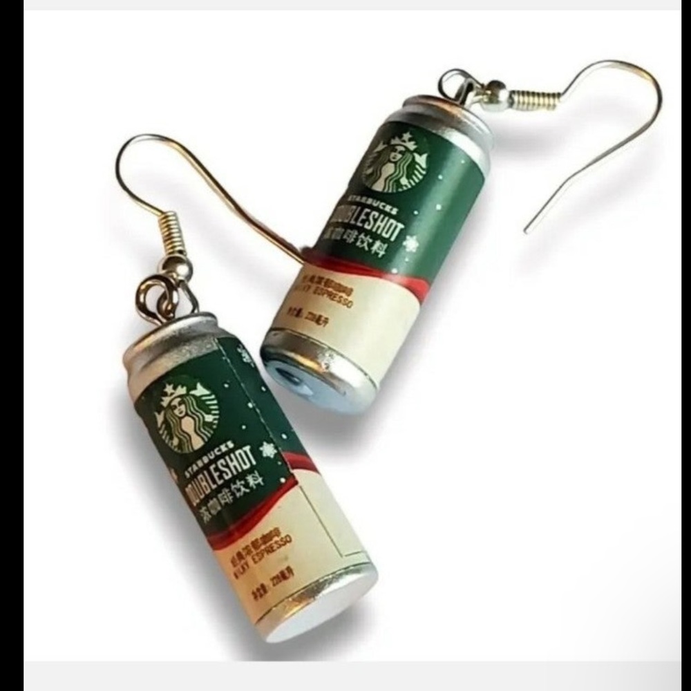 Starbucks miniature double shot drink drop earrings cans New funny gag gift ☕️